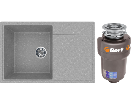 Комплект Мойка кухонная Practik PR-M 735-003 светло-серая + Измельчитель Bort Titan Max Power
