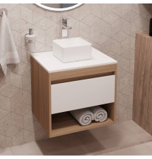 Тумба с раковиной Teymi Ritta 55 дуб эврика, матовая белая, раковина Helmi Mini 24
