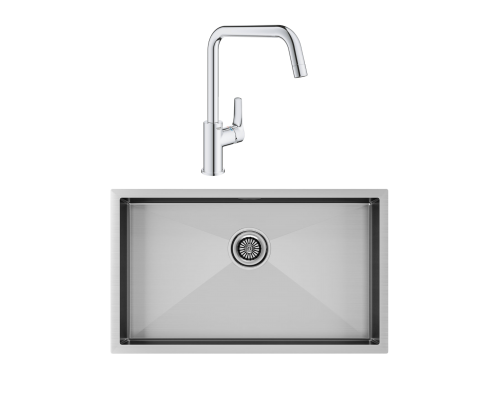 Комплект Мойка Paulmark Gerberg PM257444-BS брашированная нержавеющая сталь + Смеситель Grohe Eurosmart