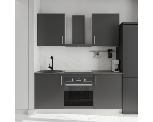Кухонный гарнитур Domaci Болонья 180 см, фасад графит, ручка хром, столешница луна KUH-767467