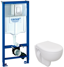 Комплект Унитаз подвесной Seramiksan Natura A051041H + Крышка AG50002 + Инсталляция Grohe Rapid SL 38772001 3 в 1 с кнопкой смыва