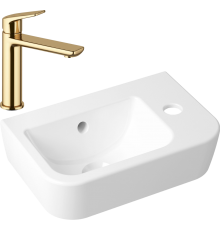 Комплект Рукомойник Lavinia Boho One 33310001R + Смеситель Wellsee ICON! for life 182303000 золото