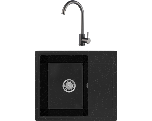 Комплект Мойка кухонная Practik PR-M 575-004 черный оникс + Смеситель РМС Sus124pvd 017F черный