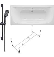 Комплект Акриловая ванна STWORKI Хадстен SW1016075028 без опоры 180x80 см + Каркас SW5018080052 180 + Гарнитур Готланд WH628-MB черный матовый