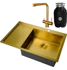 Комплект Мойка кухонная Zorg Light ZL R 780510-R BRONZE + Смеситель Inox SZR-7039 BRONZE бронза + Измельчитель Bone Crusher BC 810-AS