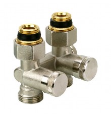 Клапан запорный радиаторный прямой Danfoss RLV-K с переходниками G ¾  A; G ½  A Kvs 1,4 м³/ч межосевое расстояние 50 мм. 003L0280