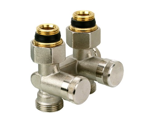 Клапан запорный радиаторный прямой Danfoss RLV-K с переходниками G ¾  A; G ½  A Kvs 1,4 м³/ч межосевое расстояние 50 мм. 003L0280