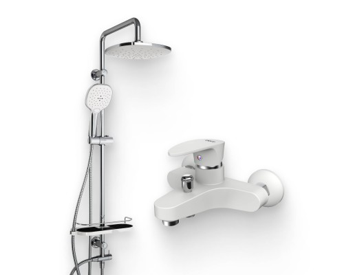 Душевой комплект Смеситель Dorff Alpha D9010000WH белый + Стойка Prime D0740000