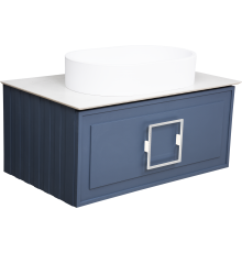 Тумба с раковиной La Fenice Cubo 80 подвесная, blu grigio, ручка белая, столешница белый мрамор, раковина матовая белая