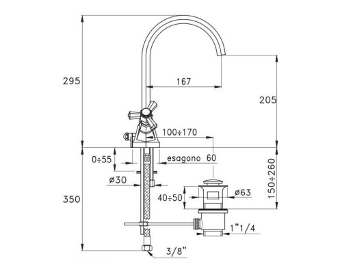 Stella Eccelsa Смеситель для раковины  на 1 отверстие 3217P, с донным клапаном и высоким изливом, цвет: хром. EC 00005 CR00