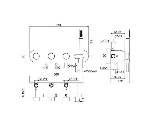 Carimali Встраиваемая часть для горизонтального термостатического смесителя c держателем, 5 выходов, цвет: хром