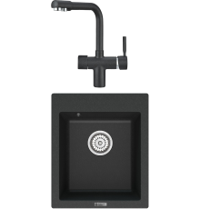 Комплект Мойка кухонная Point Динара 42 черная + Смеситель PN3104 черный
