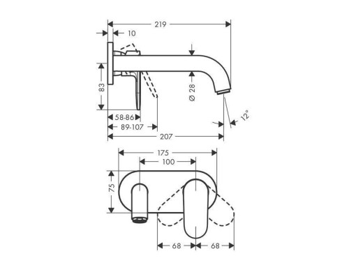 Hansgrohe Vernis Blend Смеситель для раковины, настенный, излив 204 мм, внешняя часть, цвет: хром . 71576000