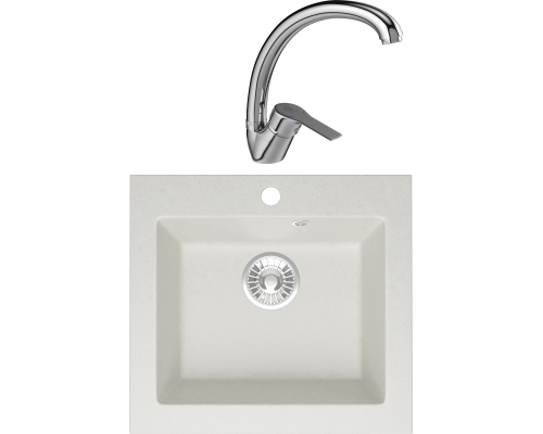 Комплект Мойка кухонная Domaci Болонья М-35-001 белая + Смеситель Равенна