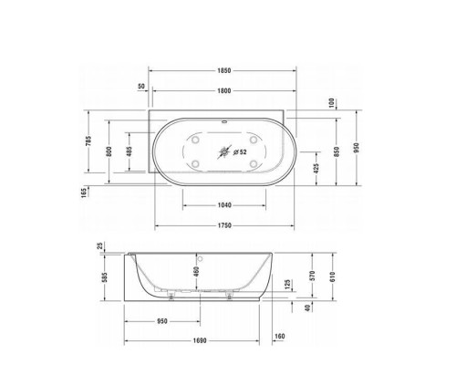 Duravit Luv Ванна пристенная 185x95см, из минерального литья, угол слева, с панелью и ножками, цвет: белый. 700431000000000, 792208000001000 Duravit Luv Ванна пристенная 185x95см, из минерального литья, угол слева, с панелью и ножками, цвет: белый. 700431000000000, 792208000001000