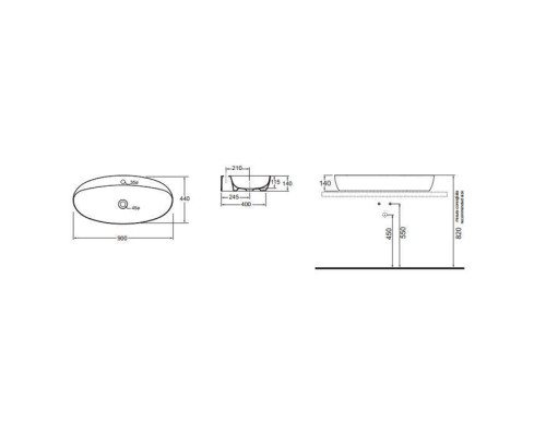 Azzurra Elegance Circle Раковина накладная, 90x44xH14 см, без отв., без перелива, цвет: Bianco lucido. ELLA090440C0BI/(ECI90 bi)*0
