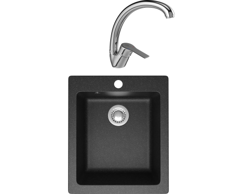 Комплект Мойка кухонная Domaci Болонья М-08-007 антрацит + Смеситель Равенна