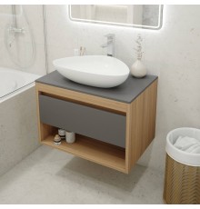 Тумба с раковиной Teymi Ritta 75, дуб эврика, матовый графит, раковина Ellie 60