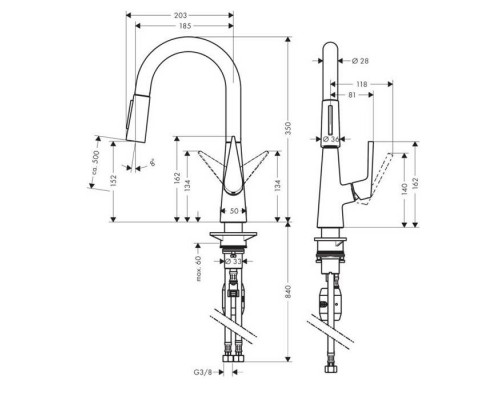 Hansgrohe Talis M51 Смеситель для кухни, на 1 отв однорычажный, поворотный излив 18.5см с вытяжным душем, 2jet, h15.2см, цвет: нержавейка. 72815800 Hansgrohe Talis M51 Смеситель для кухни, на 1 отв однорычажный, поворотный излив 18.5см с вытяжным душем, 2jet, h15.2см, цвет: нержавейка. 72815800