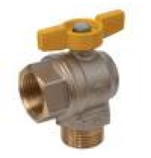 Краны шаровые Кран шаровой для газа, угловой, полнопроходной, 3/4”, ручка-бабочка, желтая, ВР-НР, никелированный GIA R780GBX004