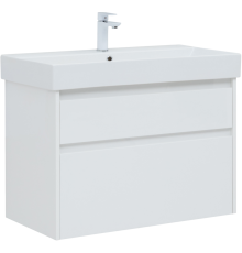 Тумба с раковиной Aquanet Nova Lite 85 белая глянцевая, 2 ящика