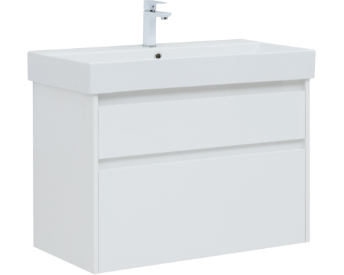 Тумба с раковиной Aquanet Nova Lite 85 белая глянцевая, 2 ящика