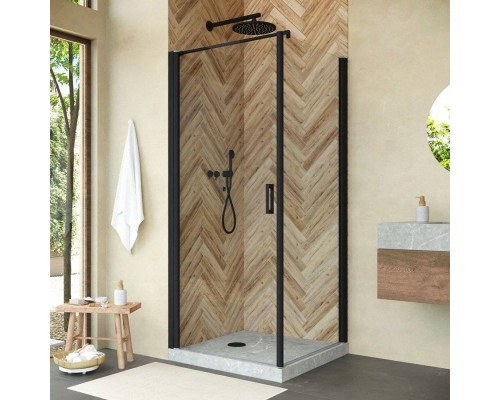 Душевой уголок Vegas Glass EP-Fis Novo 80 02М 01 L профиль черный матовый, стекло прозрачное