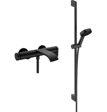 Смеситель для ванны с душем Hansgrohe Vivenis 75420670 + Душевой гарнитур Hansgrohe Pulsify Relaxation 105 3jet 24170670 матовый черный