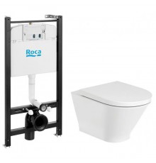 Roca The Gap Round Унитаз подвесной Rimless, с инсталляцией, сиденье с крышкой тонкое микролифт, быстрое снятие, цвет: белый. 7.8931.0.500.0