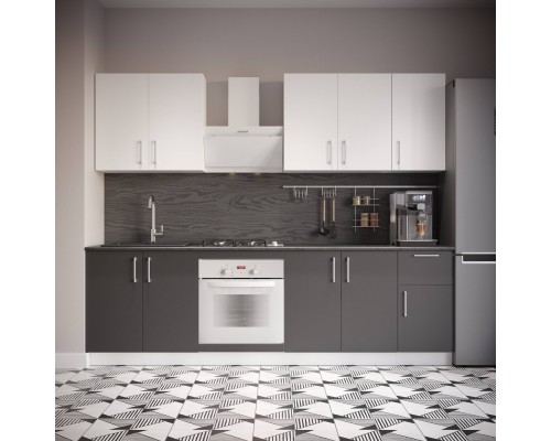 Кухонный гарнитур Domaci Болонья 260 см, фасад графит, белый, ручка хром, столешница луна KUH-1008788