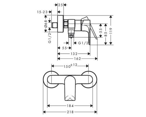 Hansgrohe Rebris E Смеситель для душа, настенный, цвет: черный матовый. 72650670 Hansgrohe Rebris E Смеситель для душа, настенный, цвет: черный матовый. 72650670