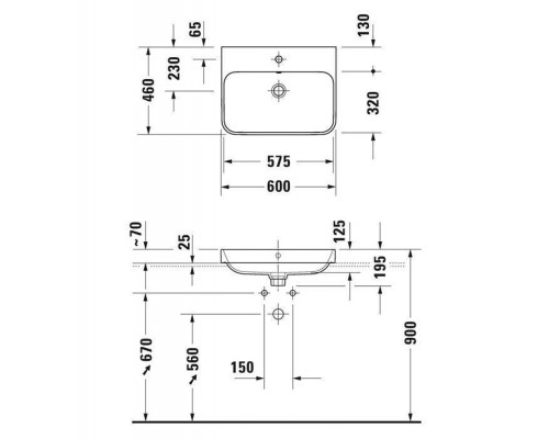 Duravit Happy D.2 Plus Раковина 60х46 см, без отв., с креплением, цвет: белый. 2360600060 Duravit Happy D.2 Plus Раковина 60х46 см, без отв., с креплением, цвет: белый. 2360600060