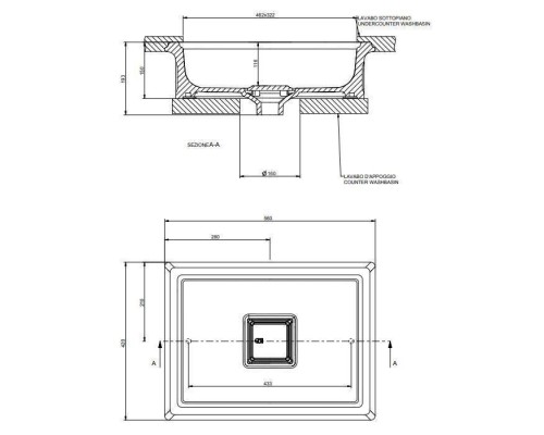 Gessi Eleganza Раковина 56х42 см, без отв., накладная/встраиваемая, без перелива, цвет: белый. 46805#516