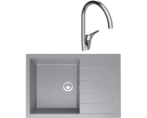 Комплект Мойка кухонная Domaci Болонья М-161-005 серая + Смеситель Ливорно