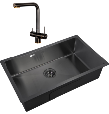 Комплект Мойка кухонная Zorg Inox PVD 7444 grafit + Смеситель Inox SZR-7039 BR/GRAFIT бронза графит