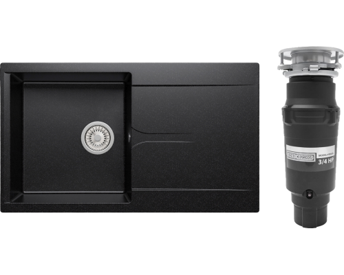 Комплект Мойка Polygran Gals 860 черная + Измельчитель Bone Crusher BC 910-SL-Slim Line