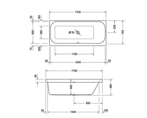 Duravit Happy D.2 Ванна акриловая  170х75x48см, прямоугольная .встраиваемая  версия , с наклоном для  спины справа, цвет: белый. 7912210000001000,  700313000000000