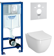 Комплект Унитаз подвесной VitrA Shift 7742B003-0075 белый глянцевый + Крышка Integra Square 191-003-009 с микролифтом + Инсталляция Grohe Rapid SL 38772001 3 в 1 с кнопкой смыва + Шумоизоляция 37131000