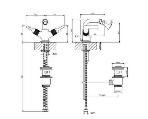 Gessi Inciso Смеситель для биде, 1 отв., цвет: хром. 58027#031