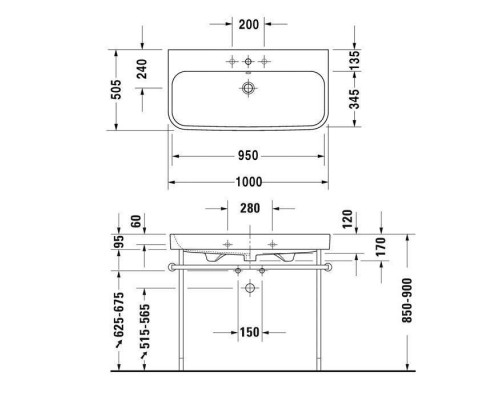 Duravit Happy D.2 Раковина 100x50.5 см, 1 отв., с переливом, шлифованная, цвет: белый. 2318100027