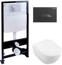 Комплект Унитаз подвесной Villeroy   Boch Subway 2.0 5614R201 alpin + Инсталляция EWRIKA ProLT 0026-2020 + Кнопка 0054 черная матовая