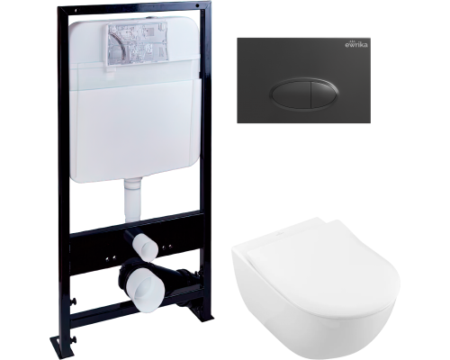 Комплект Унитаз подвесной Villeroy Boch Subway 2.0 5614R201 alpin + Инсталляция EWRIKA ProLT 0026-2020 + Кнопка 0054 черная матовая Комплект Унитаз подвесной Villeroy Boch Subway 2.0 5614R201 alpin + Инсталляция EWRIKA ProLT 0026-2020 + Кнопка 0054 черная матовая