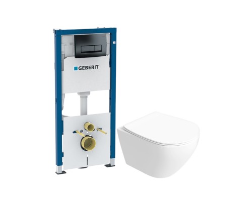 Комплект 2 в 1 Унитаз подвесной STWORKI Кронборг S28401WH безободковый, с микролифтом + Инсталляция с кнопкой Geberit Delta 50 458.128.DW.1 цвет черный