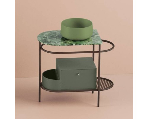 Artceram Flair 3.0 Металлическая консоль с раковиной, 85х46х75.5см., напольная, с выдвижным ящиком и мраморной столешницей, цвет: moka/verde salvia. COL001 44 00, TFA009 93, ACM037 58, ACA067 56 Artceram Flair 3.0 Металлическая консоль с раковиной, 85х46х75.5см., напольная, с выдвижным ящиком и мраморной столешницей, цвет: moka/verde salvia. COL001 44 00, TFA009 93, ACM037 58, ACA067 56