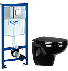 Комплект Унитаз подвесной Wanfald Lauta 47374100005 черный + Инсталляция Grohe Rapid SL 38772001 3 в 1 с кнопкой смыва