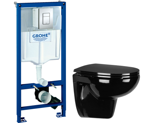 Комплект Унитаз подвесной Wanfald Lauta 47374100005 черный + Инсталляция Grohe Rapid SL 38772001 3 в 1 с кнопкой смыва