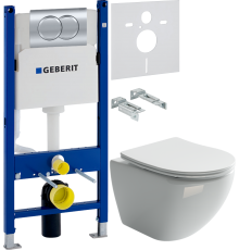 Комплект Унитаз подвесной Ceramicanova Metropol CN4002 безободковый + Инсталляция Geberit Duofix Delta 458.149.21.1 с кнопкой смыва, хром + Шумоизоляция 156.050.00.1