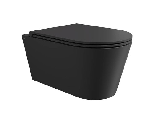 Alice Hide Round Унитаз 57х37см., подвесной, безободковый, с сиденьем и крышкой с микролифтом, с набором для крепления, цвет: чёрный матовый. 31170108SET