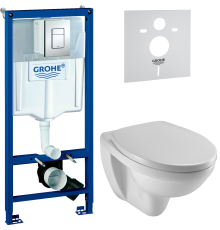 Комплект Унитаз подвесной Jacob Delafon Patio EDV102-00 + Крышка E4267 + Инсталляция Grohe Rapid SL 38772001 3 в 1 с кнопкой смыва + Шумоизоляция 37131000