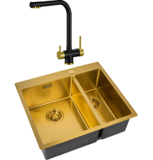 Комплект Мойка кухонная Zorg Light ZL R 590-2-510-L BRONZE L, бронза + Смеситель Sanitary ZR 348 YF BLACK BRONZE